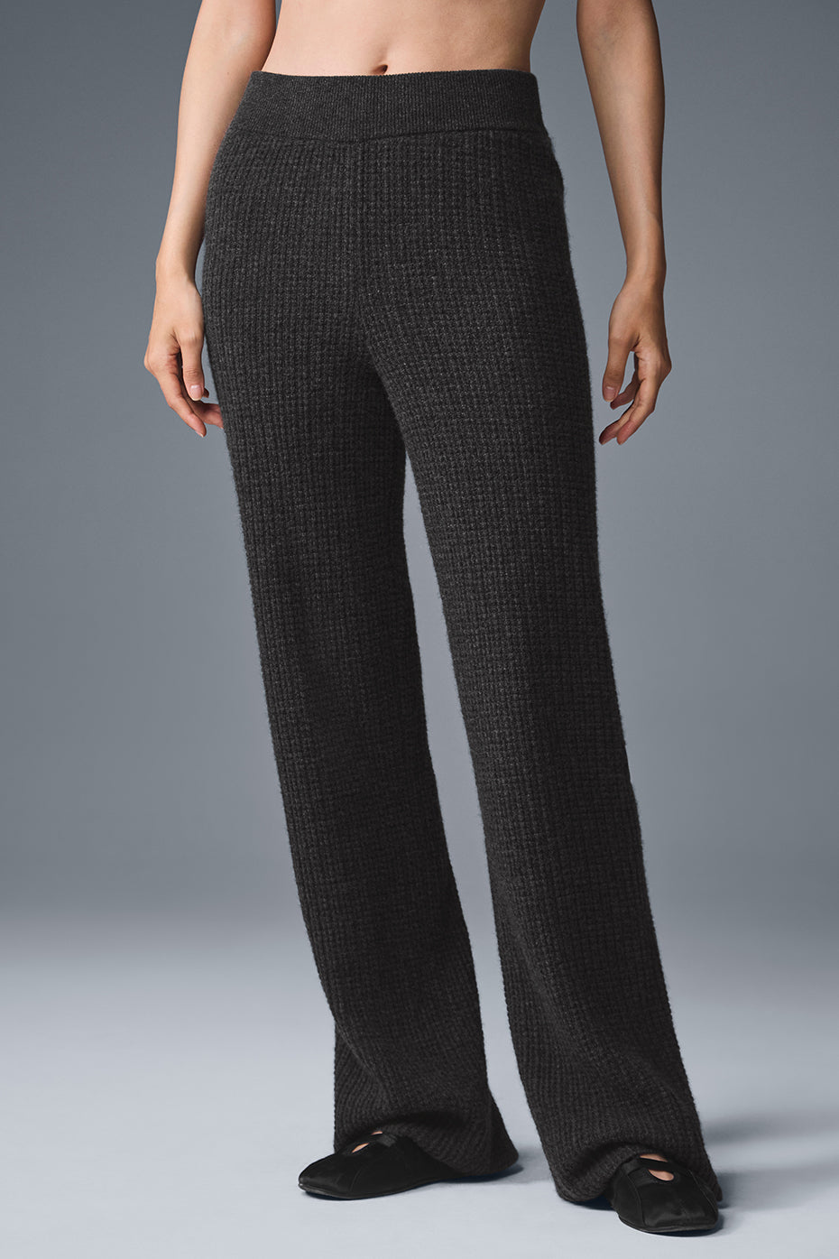 Pantalon Taille Haute En Cachemire Plush Waffle - Dark Heather Grey