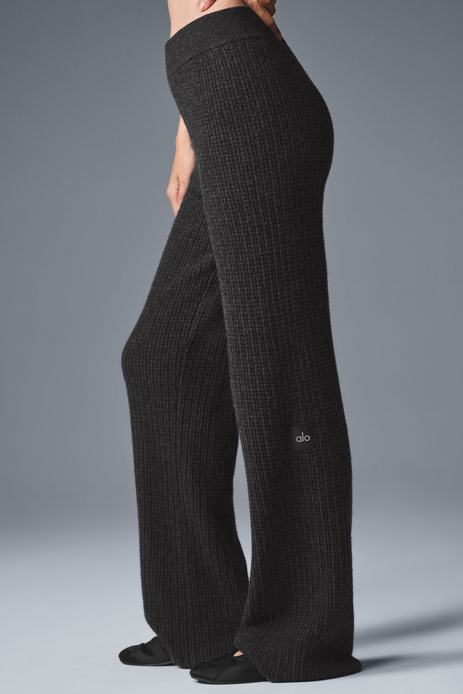 Pantalon Taille Haute En Cachemire Plush Waffle - Dark Heather Grey
