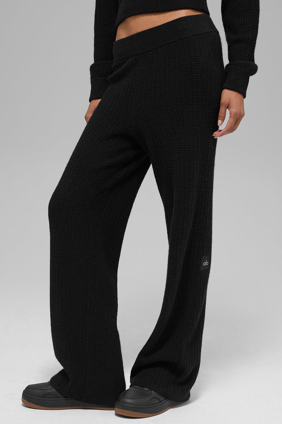 Pantalon Taille Haute En Cachemire Plush Waffle - Noir