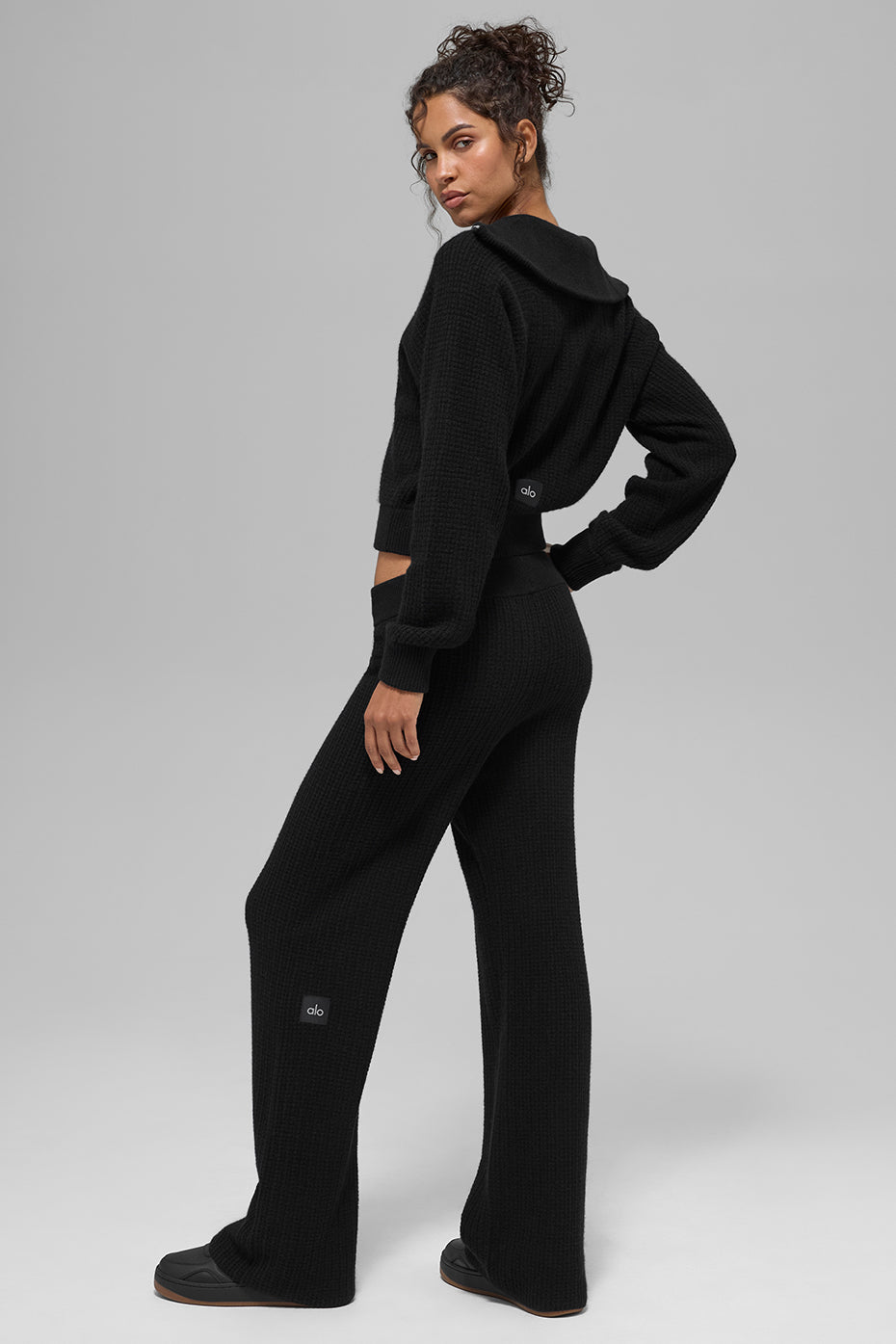 Pantalon Taille Haute En Cachemire Plush Waffle - Noir