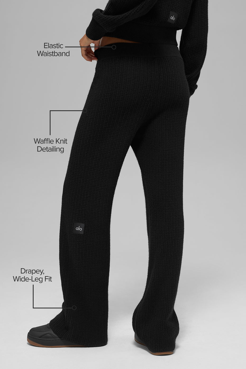 Pantalon Taille Haute En Cachemire Plush Waffle - Noir