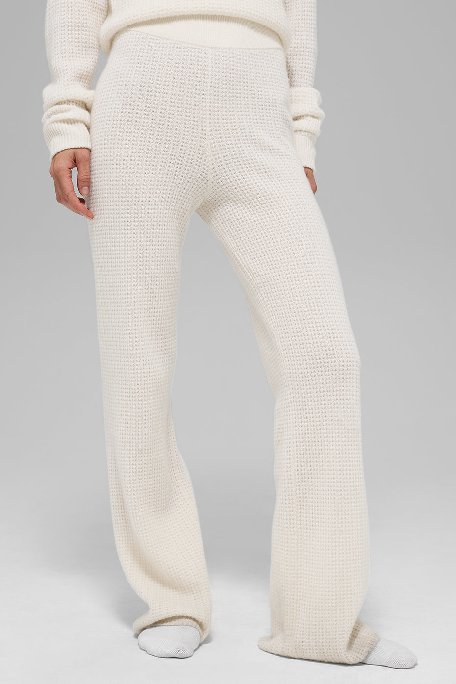 Pantalon Taille Haute En Cachemire Plush Waffle - Ivory