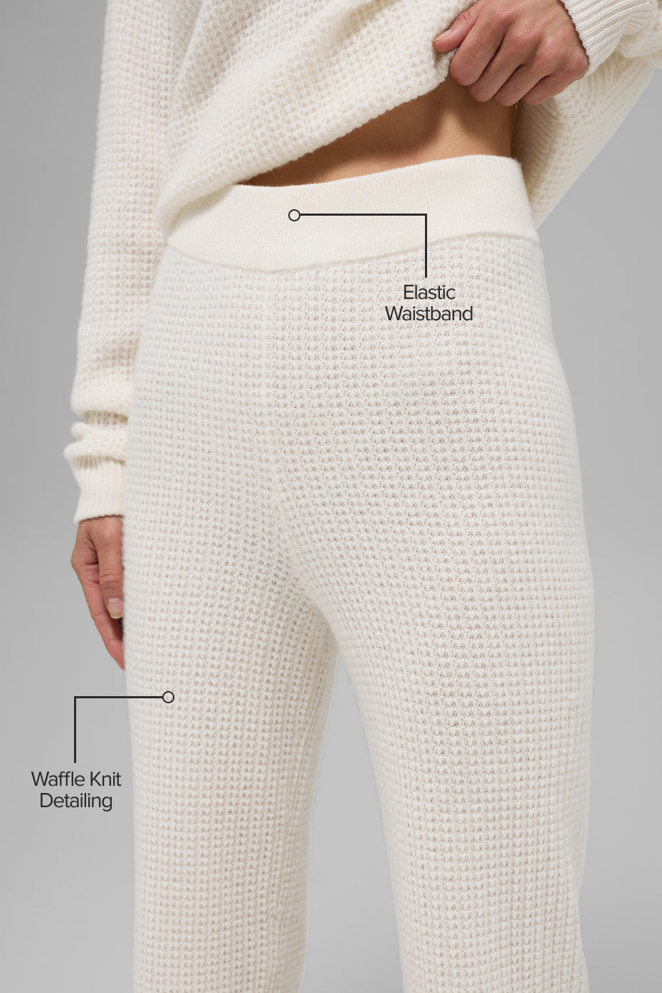 Pantalon Taille Haute En Cachemire Plush Waffle - Ivory