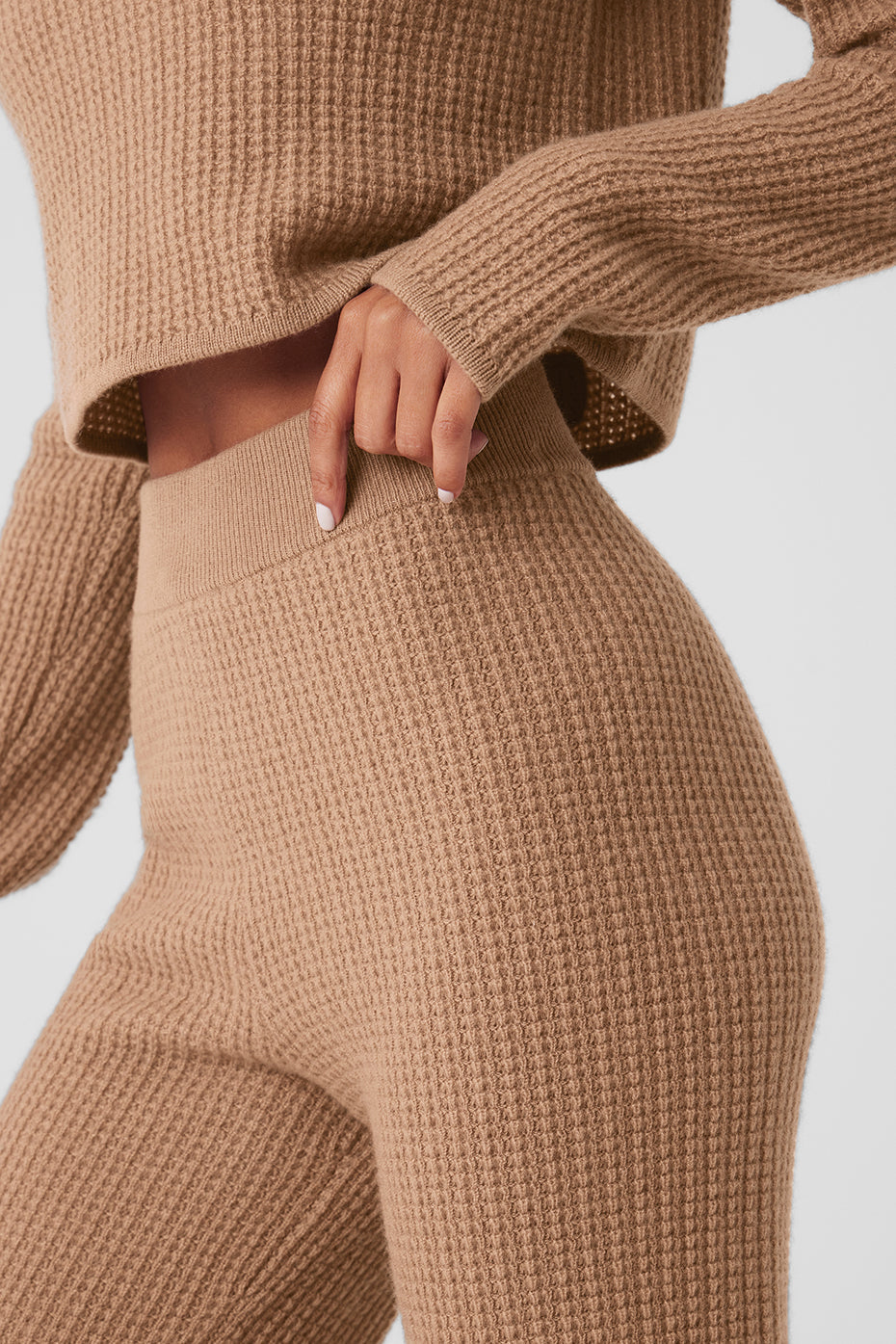 Pantalon Taille Haute En Cachemire Plush Waffle - Toasted Almond