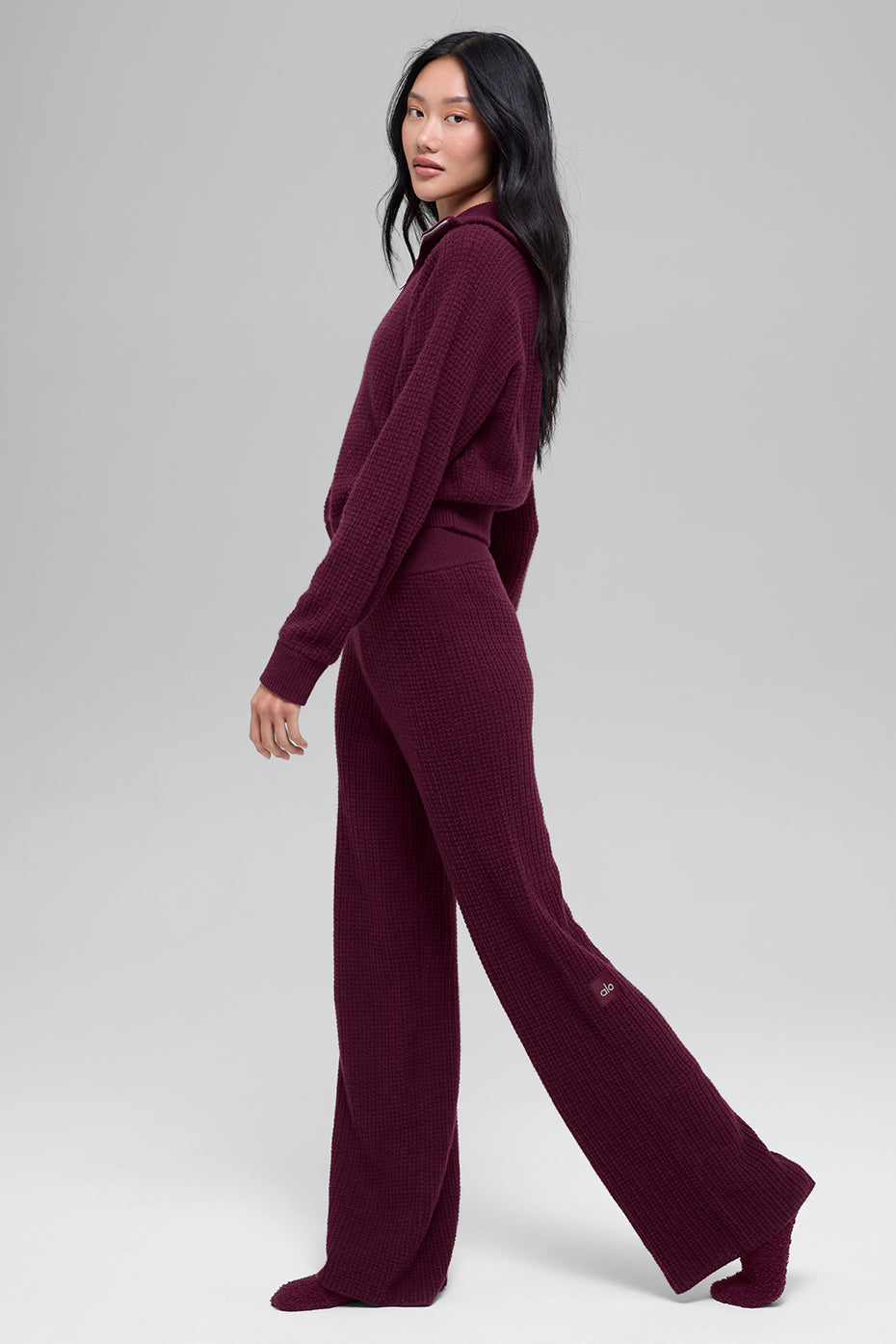 Pantalon Taille Haute En Cachemire Plush Waffle - Bordeaux