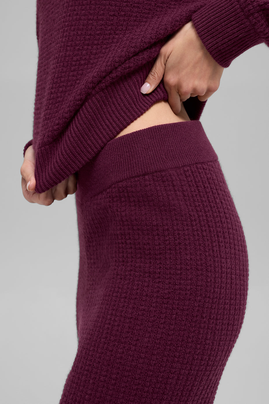Pantalon Taille Haute En Cachemire Plush Waffle - Bordeaux