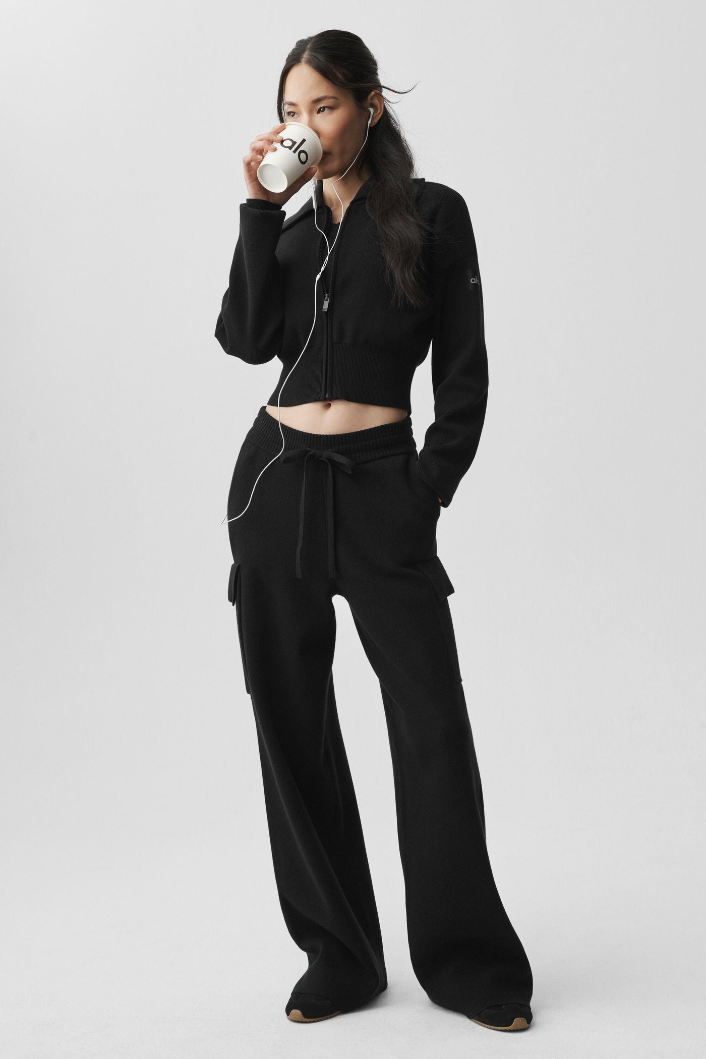 Pantalon Cargo Taille Haute Scholar Knit - Noir