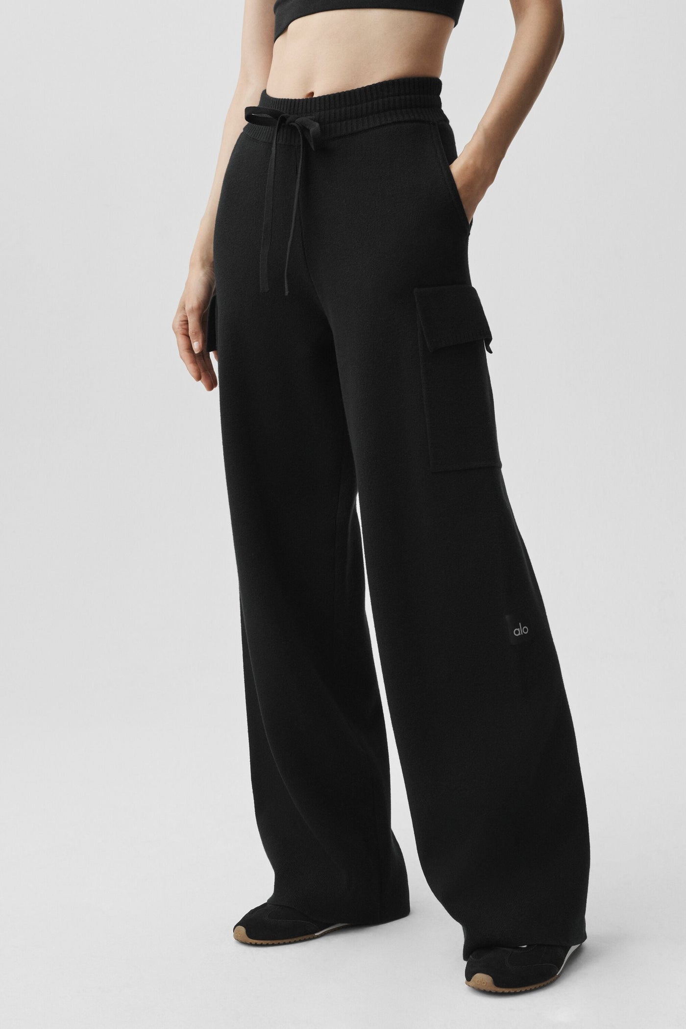 Pantalon Cargo Taille Haute Scholar Knit - Noir