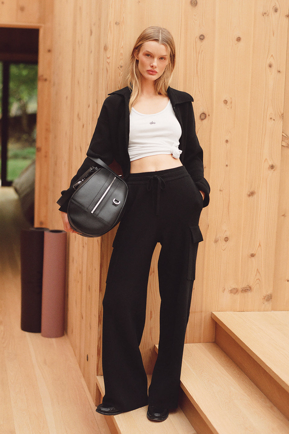 Pantalon Cargo Taille Haute Scholar Knit - Noir