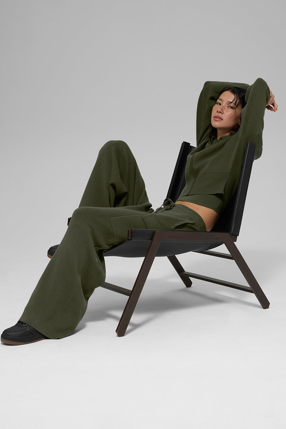 Pantalon Cargo Taille Haute Scholar Knit - Green Olive