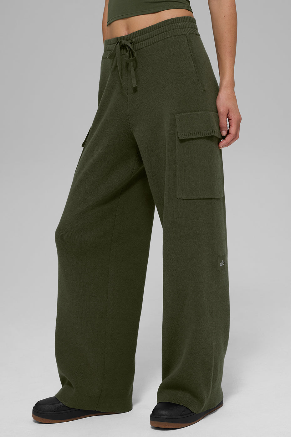 Pantalon Cargo Taille Haute Scholar Knit - Green Olive
