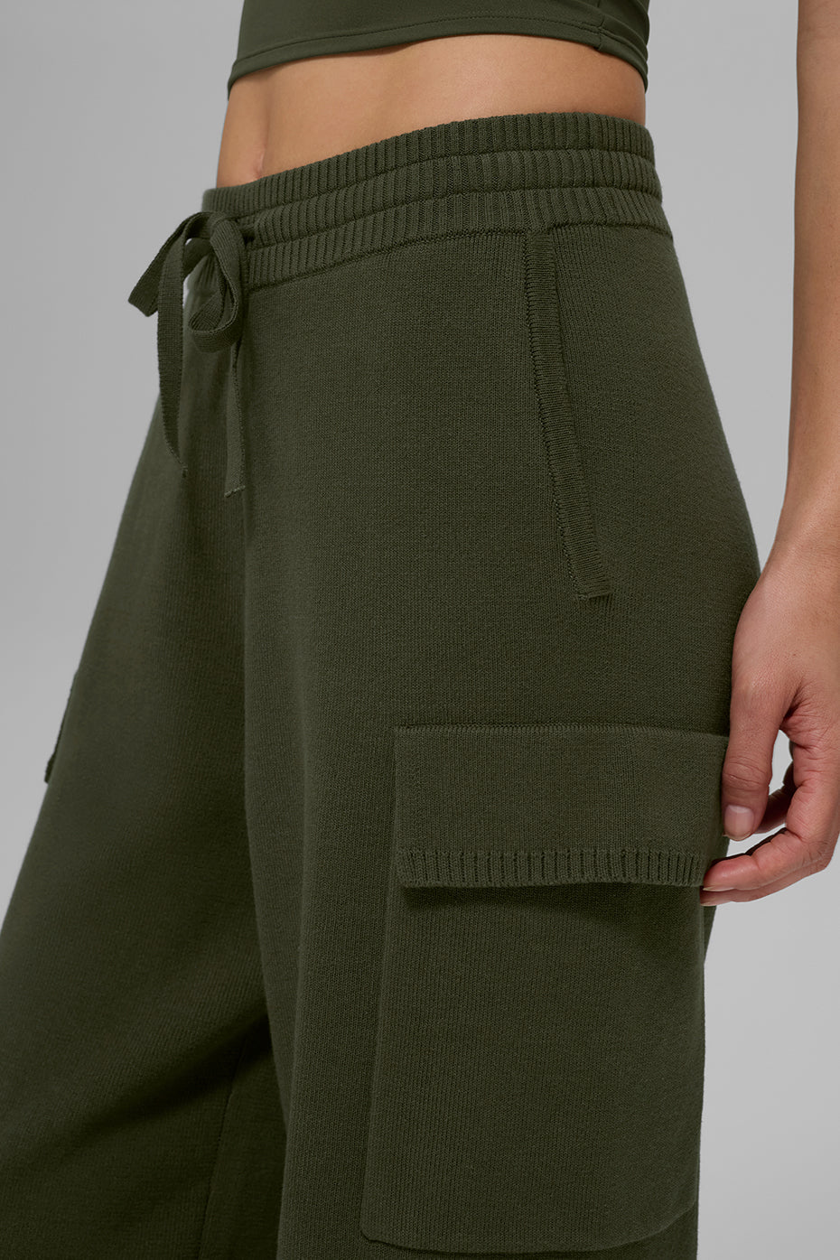 Pantalon Cargo Taille Haute Scholar Knit - Green Olive