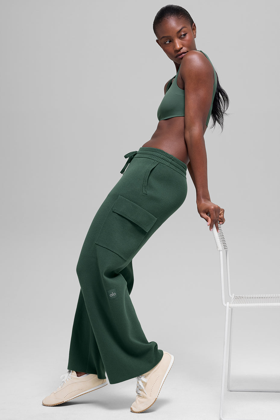 Pantalon Cargo Taille Haute Scholar Knit - Clover Green