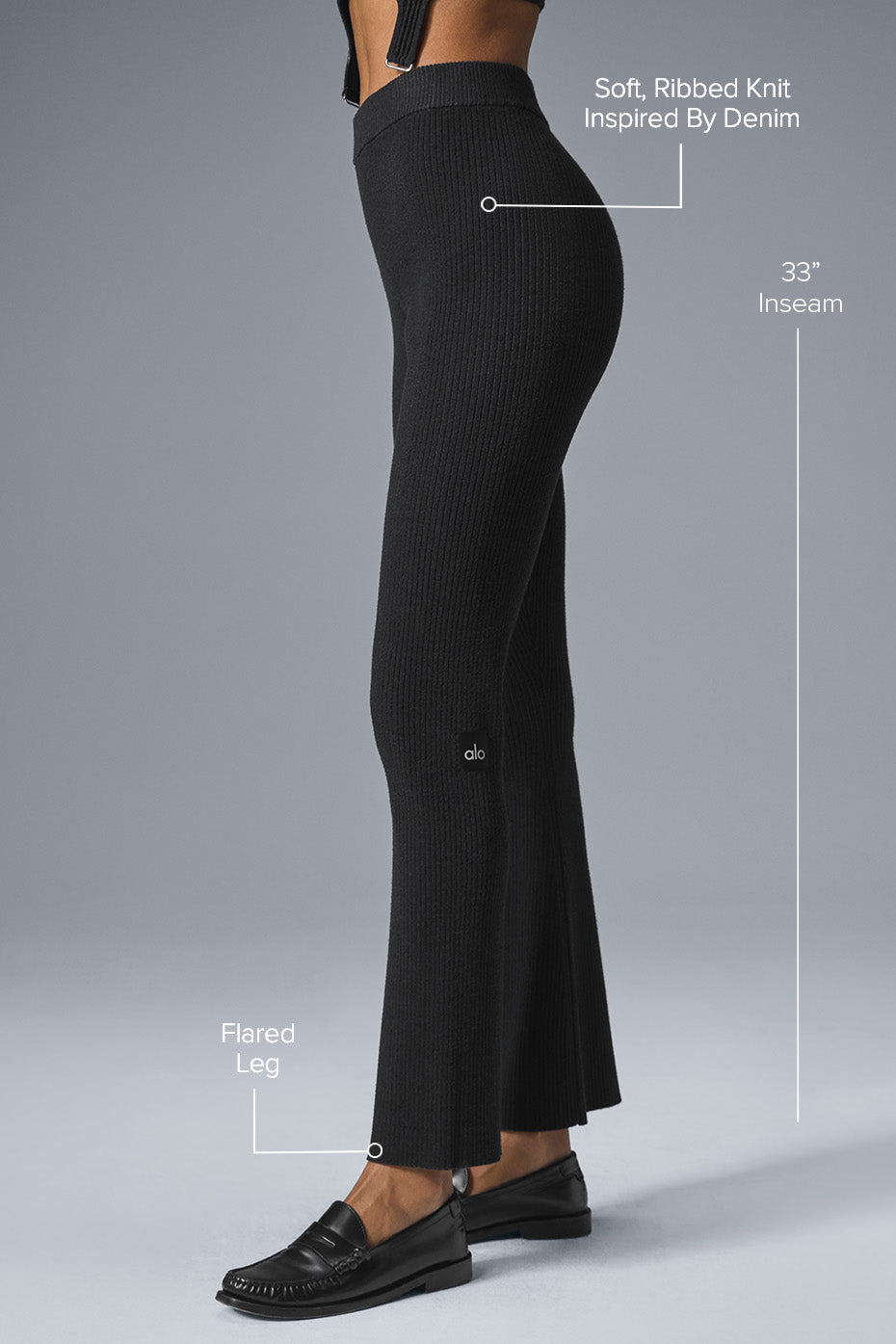 Pantalon Évasé Taille Haute En Maille Denim - Noir/Anthracite