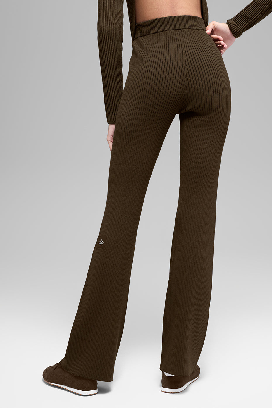 Pantalon Évasé Taille Haute En Maille Denim - Espresso/Noir