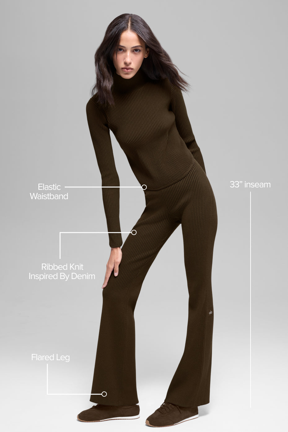 Pantalon Évasé Taille Haute En Maille Denim - Espresso/Noir