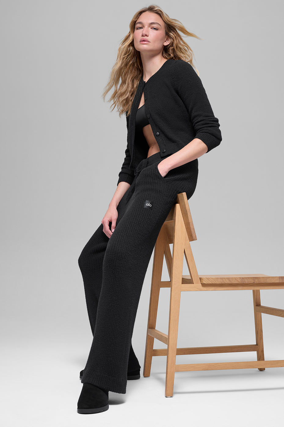 Pantalon Large Taille Haute Sweat Snuggle Up - Noir