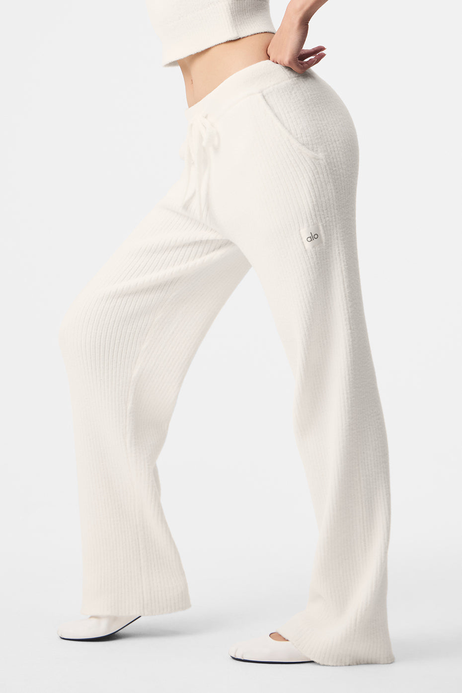 Pantalon Large Taille Haute Sweat Snuggle Up - Ivory