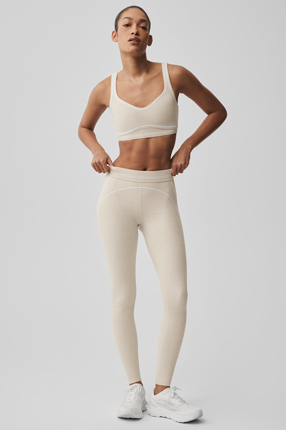Legging Taille Haute Alosoft Heart Throb - Oatmeal Heather/Blanc