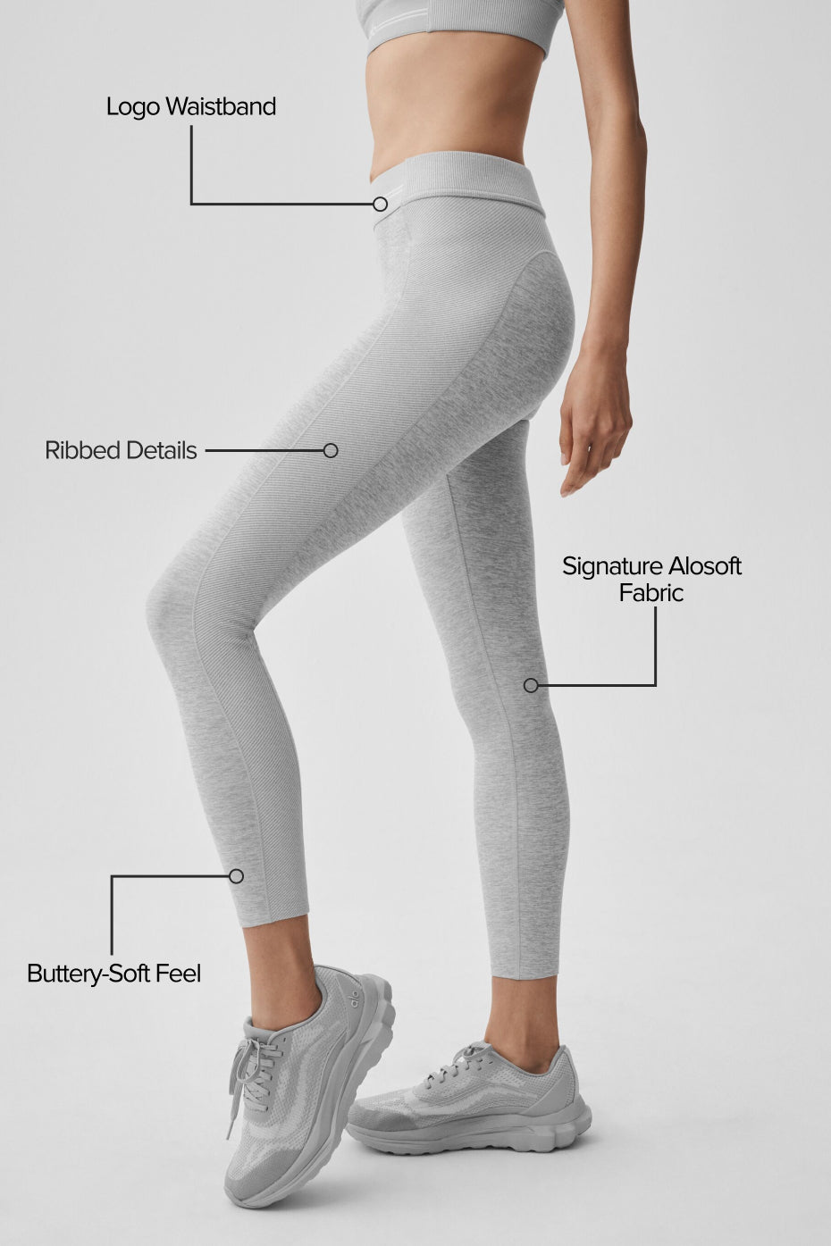 Alosoft Legging à relais taille haute 7/8 - Athletic Heather Gris/Blanc