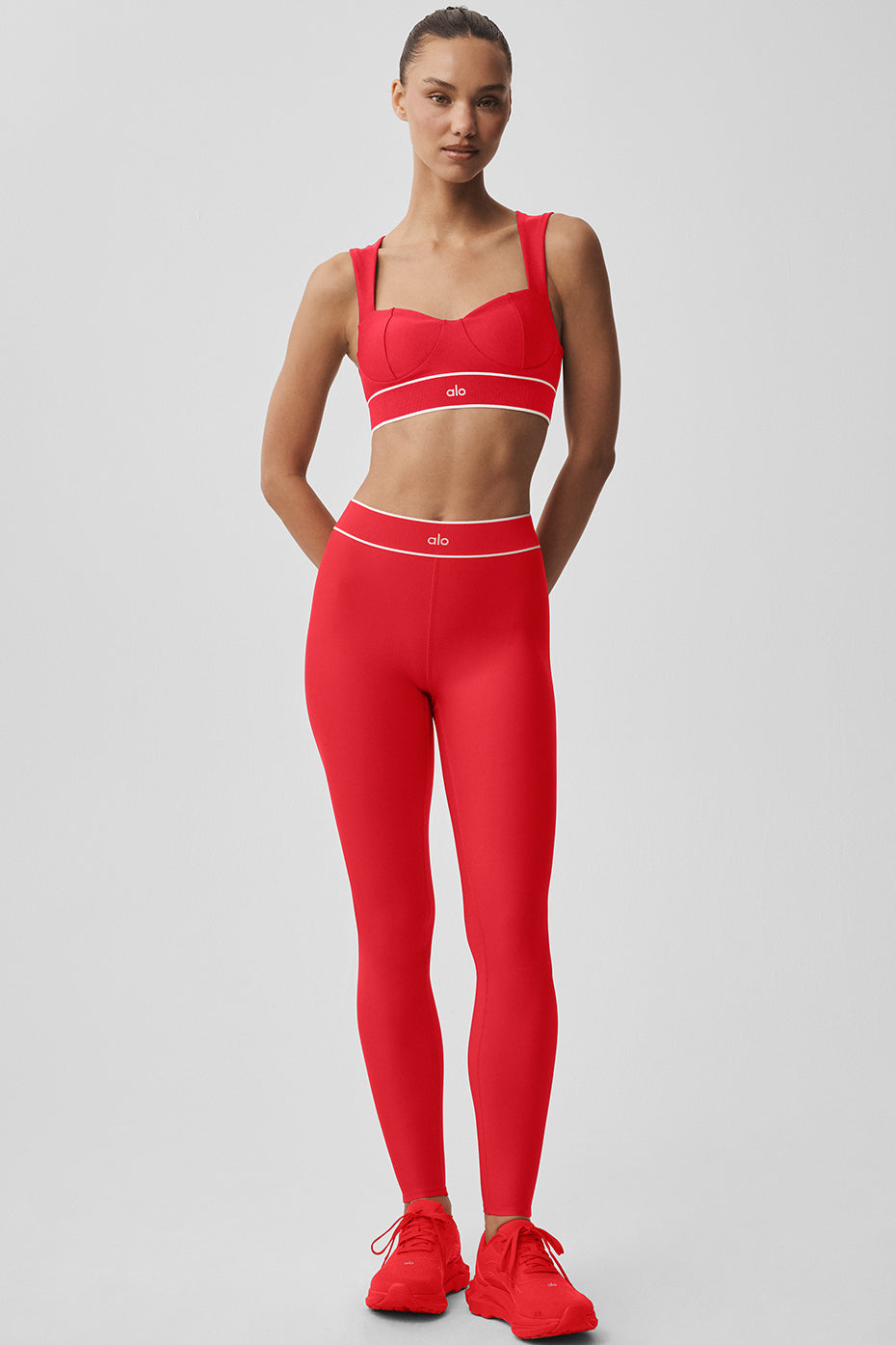 Legging Taille Haute Airlift Alignment - Bright Red/Blanc