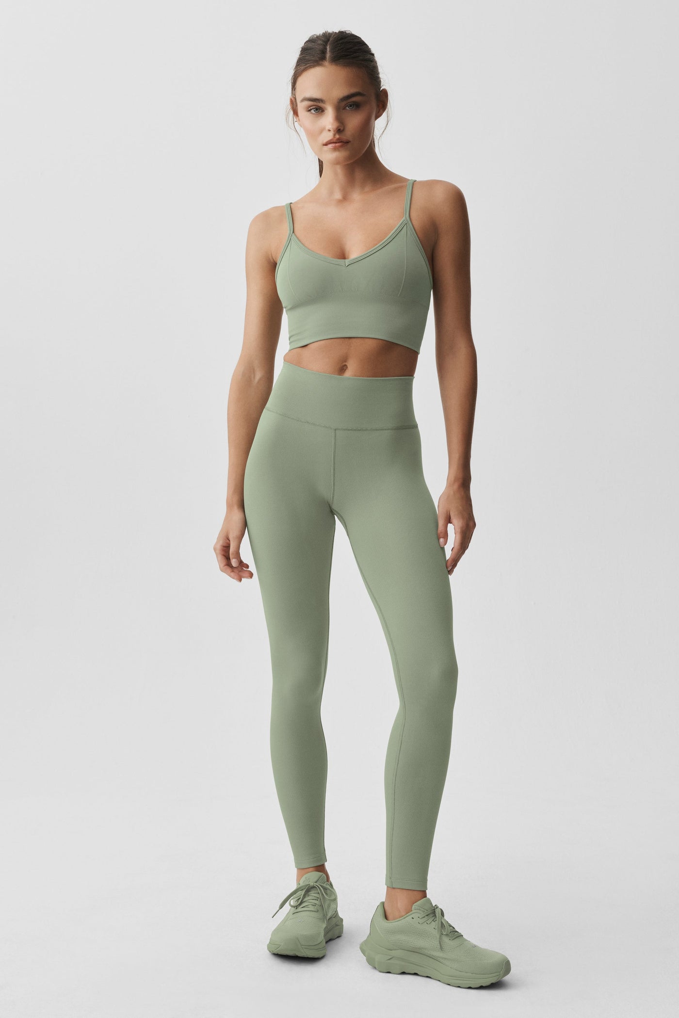 Legging taille haute côtelé sans coutures en modal 7/8 - Dune Grass