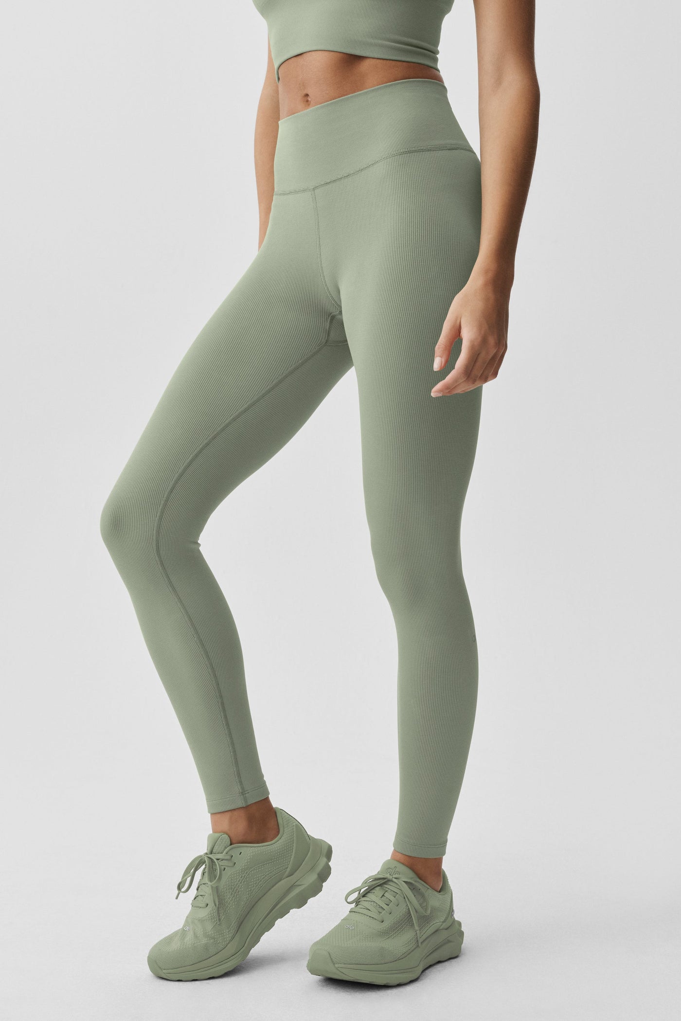 Legging taille haute côtelé sans coutures en modal 7/8 - Dune Grass