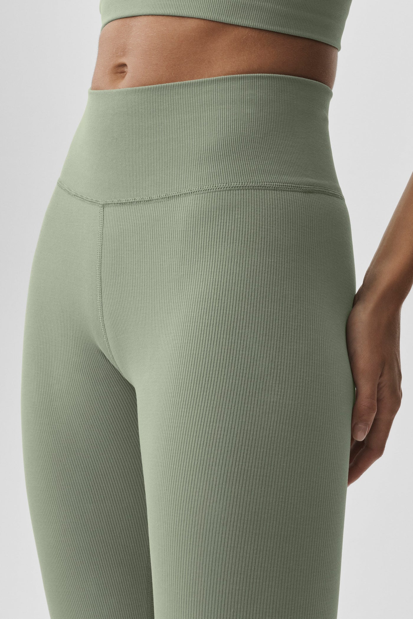 Legging taille haute côtelé sans coutures en modal 7/8 - Dune Grass