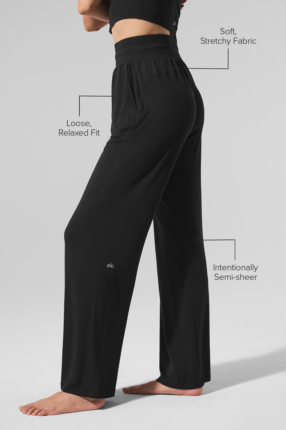 Pantalon Évasé Semi-Transparent Delicate Lounge (classique) - Noir