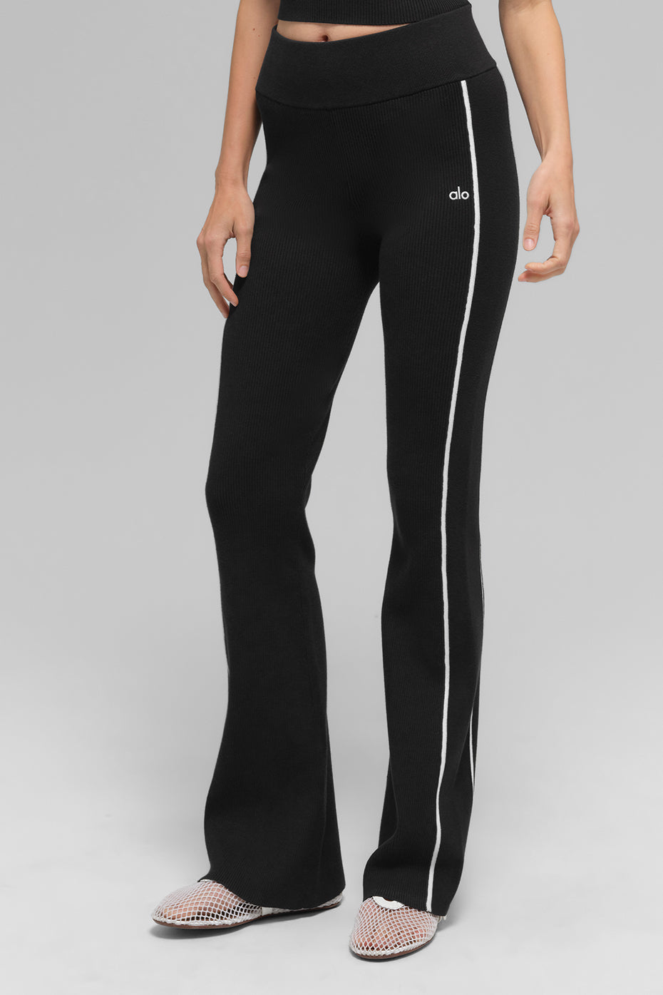 Pantalon Évasé En Maille Côtelée Highline - Noir/Blanc