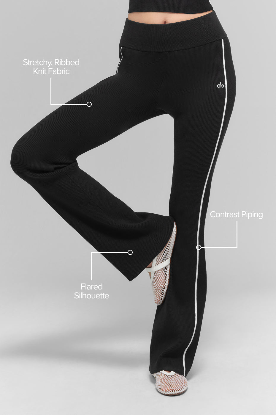 Pantalon Évasé En Maille Côtelée Highline - Noir/Blanc