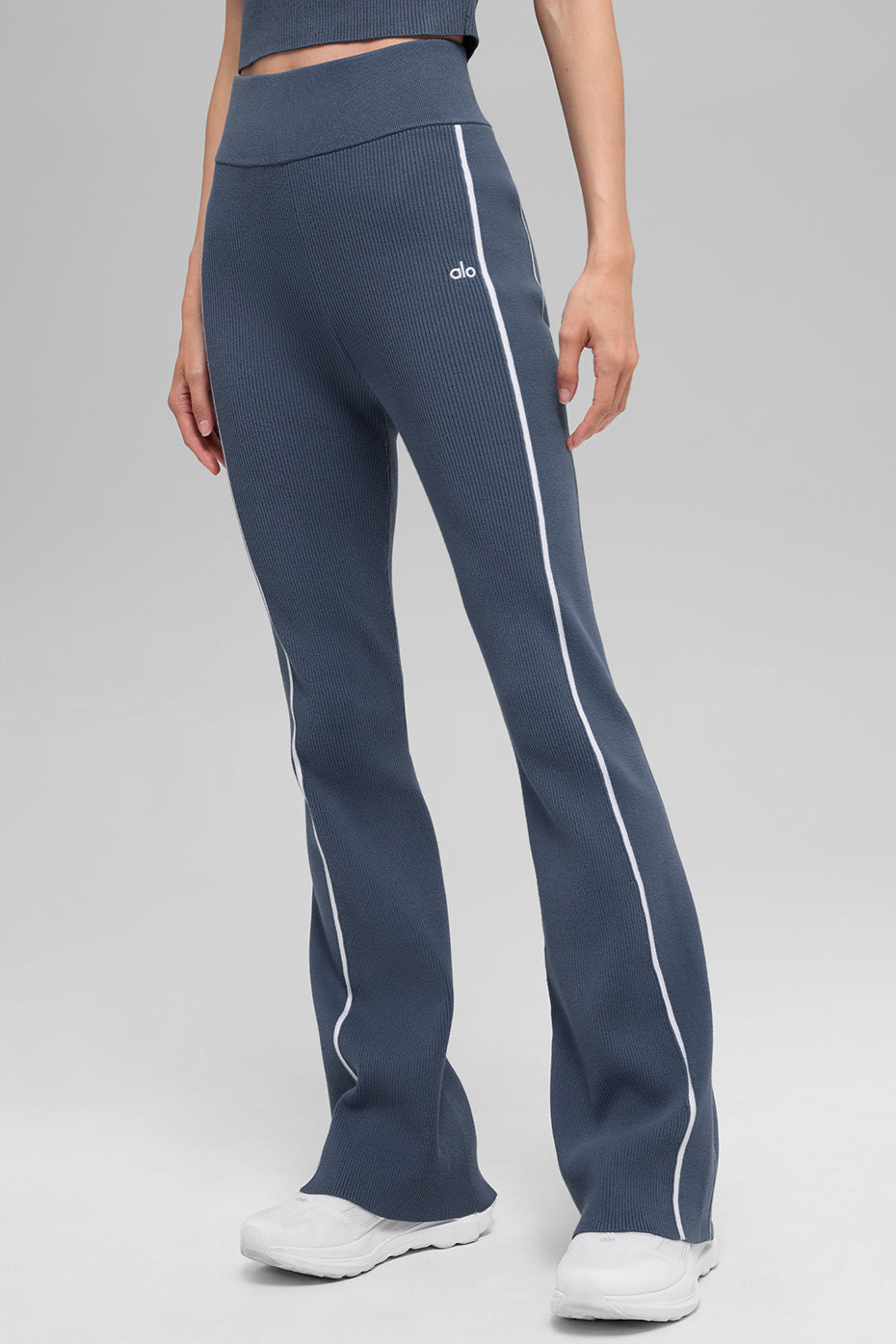 Pantalon Évasé En Maille Côtelée Highline - Bluestone/Blanc