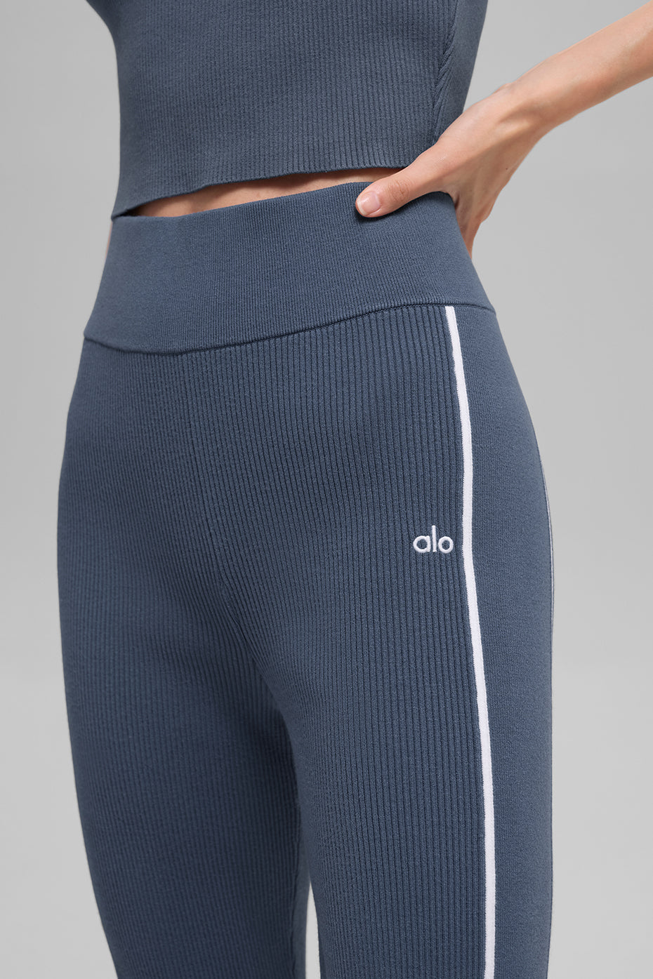 Pantalon Évasé En Maille Côtelée Highline - Bluestone/Blanc