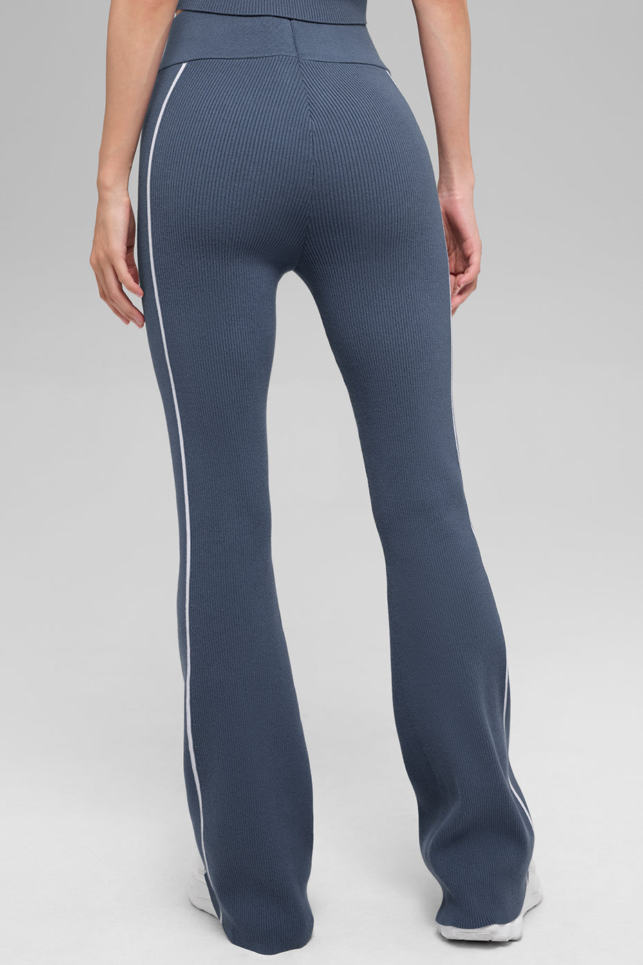 Pantalon Évasé En Maille Côtelée Highline - Bluestone/Blanc