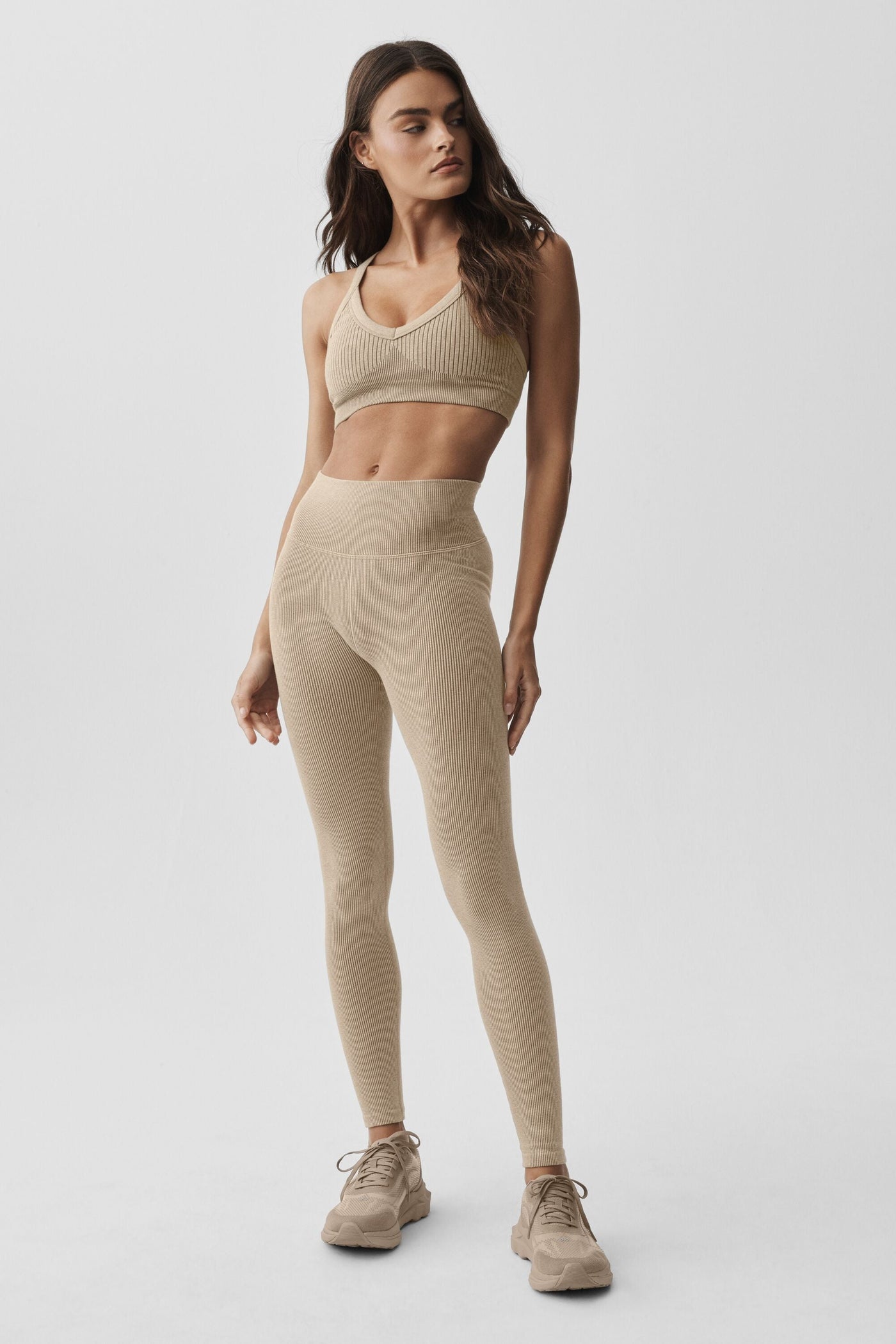 Legging Côtelé Taille Haute Sans Coutures Two Tone - Gravel Heather