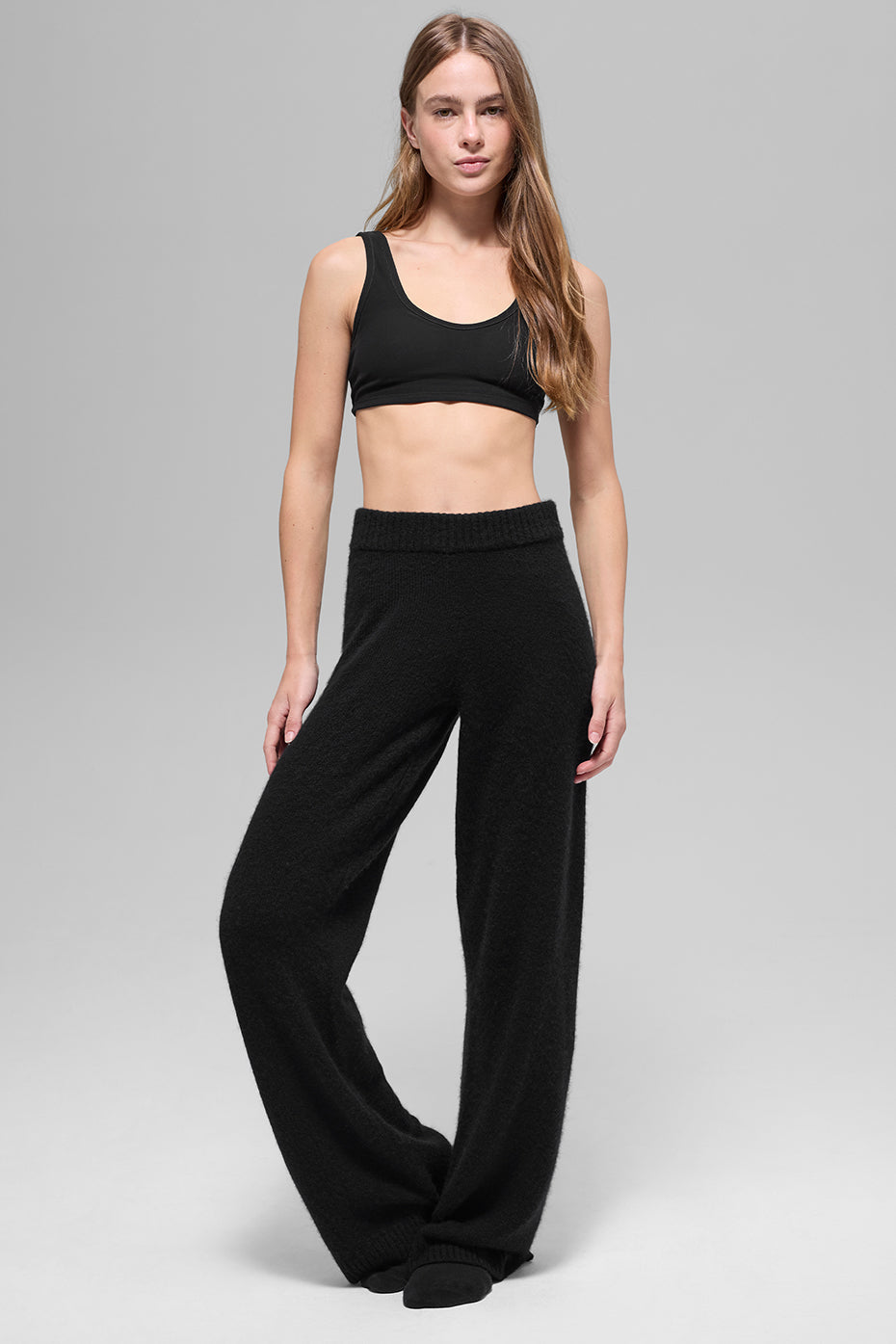 Pantalon Ample Taille Haute En Laine Et Cachemire New Class - Noir