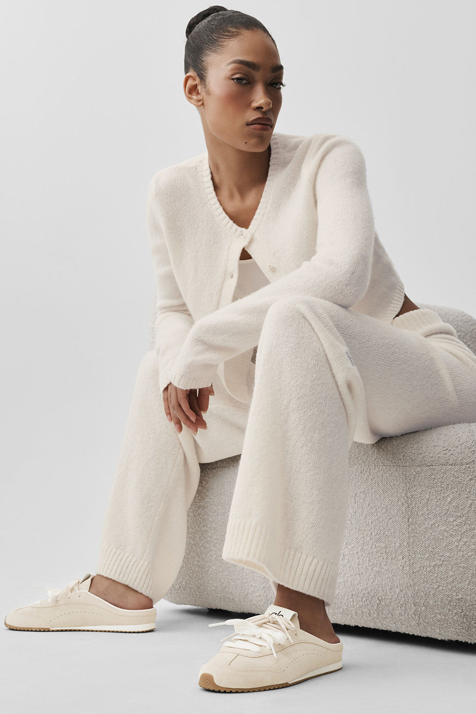 Pantalon Ample Taille Haute En Laine Et Cachemire New Class - Ivory