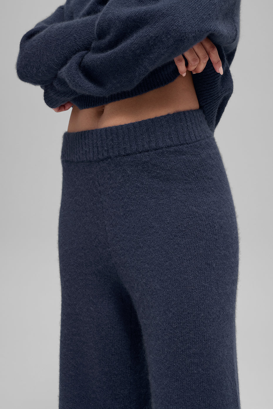 Pantalon Ample Taille Haute En Laine Et Cachemire New Class - Navy