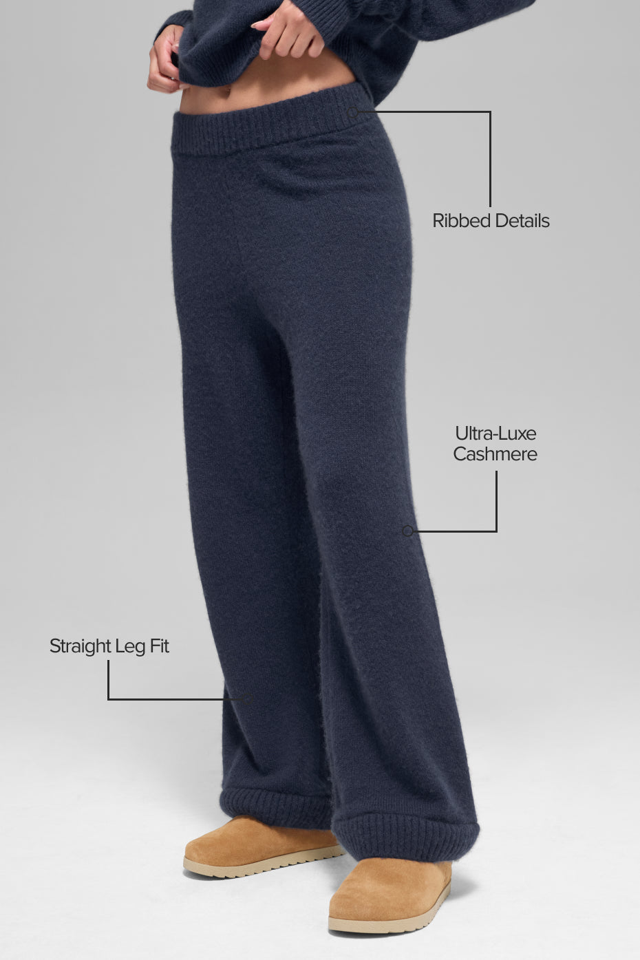 Pantalon Ample Taille Haute En Laine Et Cachemire New Class - Navy