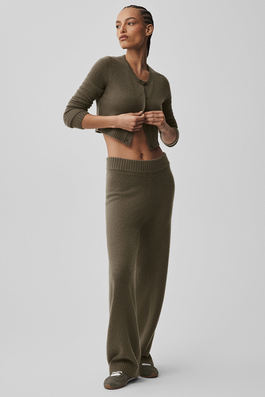 Pantalon Ample Taille Haute En Laine Et Cachemire New Class - Olive Tree