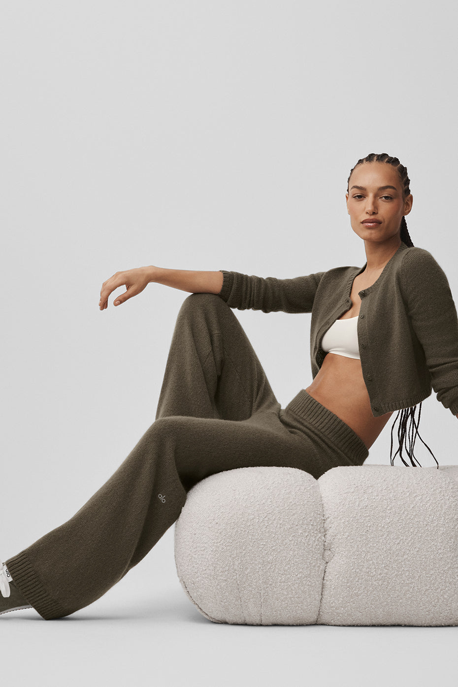 Pantalon Ample Taille Haute En Laine Et Cachemire New Class - Olive Tree