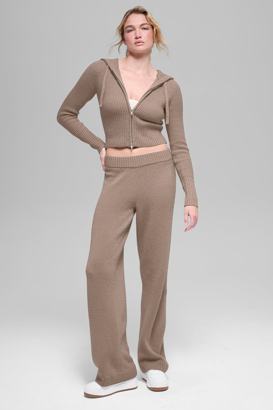 Pantalon Ample Taille Haute En Laine Et Cachemire New Class - Chai Latte