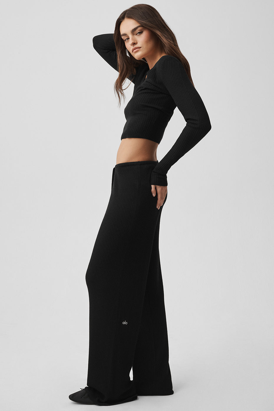 Pantalon Large En Maille Taille Mi-Haute Unwind - Noir