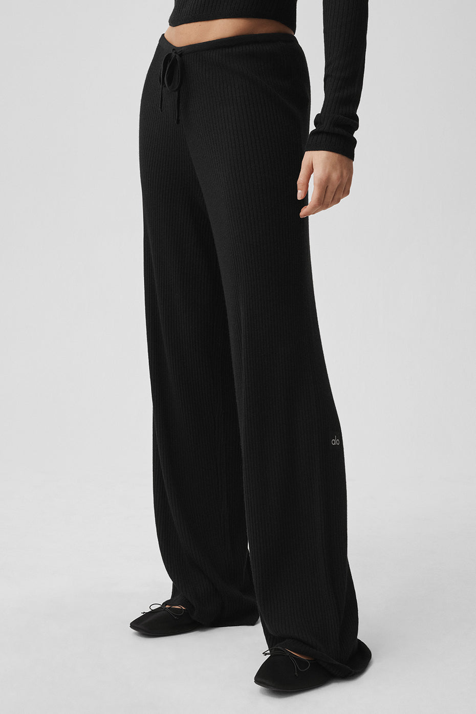 Pantalon Large En Maille Taille Mi-Haute Unwind - Noir