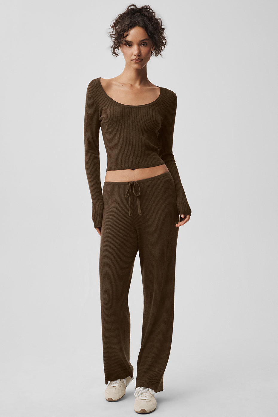 Pantalon Large En Maille Taille Mi-Haute Unwind - Espresso