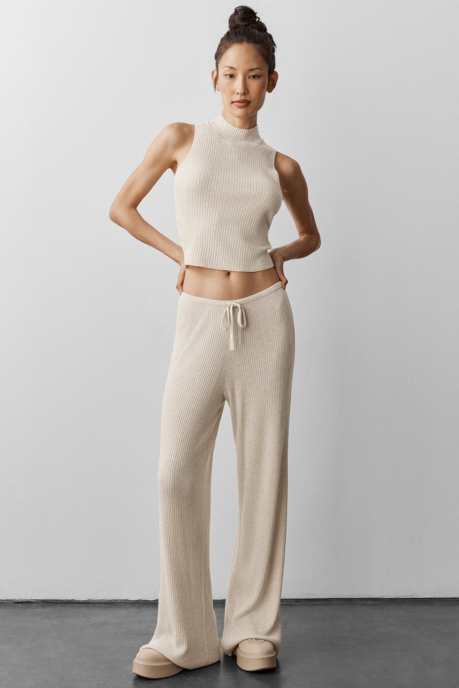 Pantalon Large En Maille Taille Mi-Haute Unwind - Oatmeal Heather