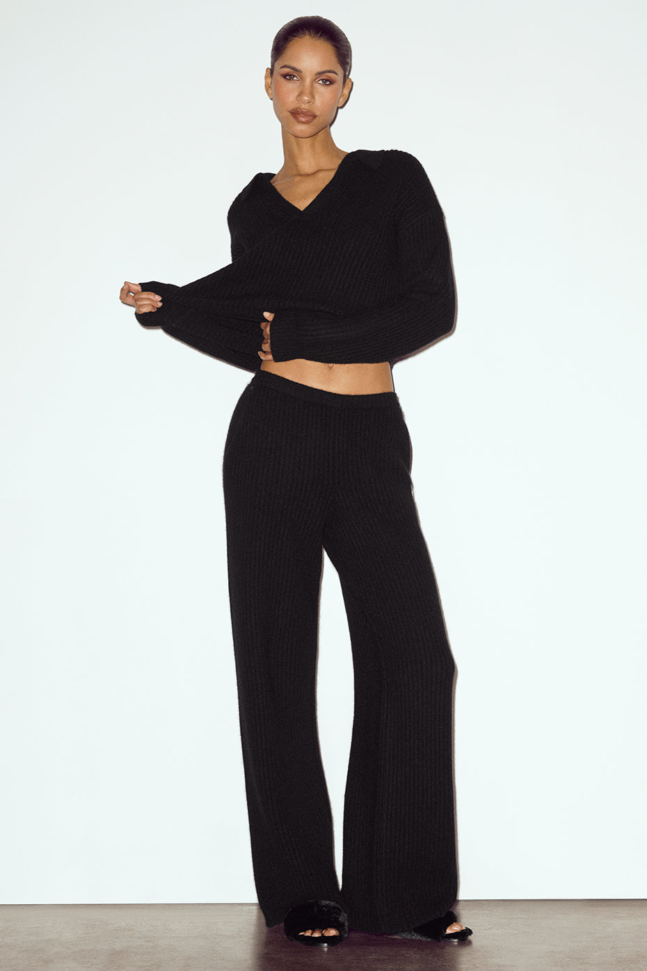 Pantalon Coupe Droite Taille Haute En Cachemire Northstar - Noir