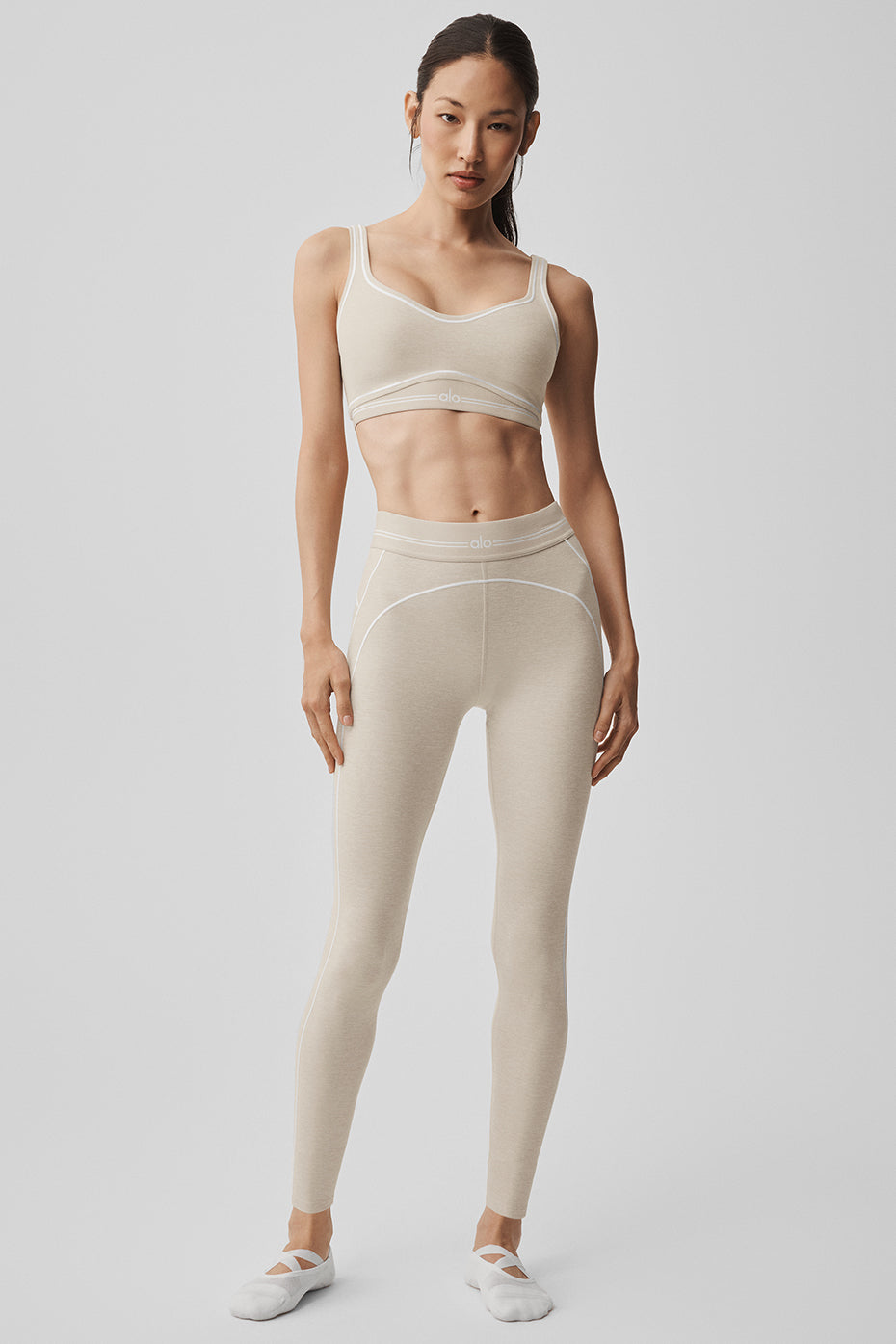 Legging taille haute Alosoft Heart Throb 7/8 - Oatmeal Heather/Blanc
