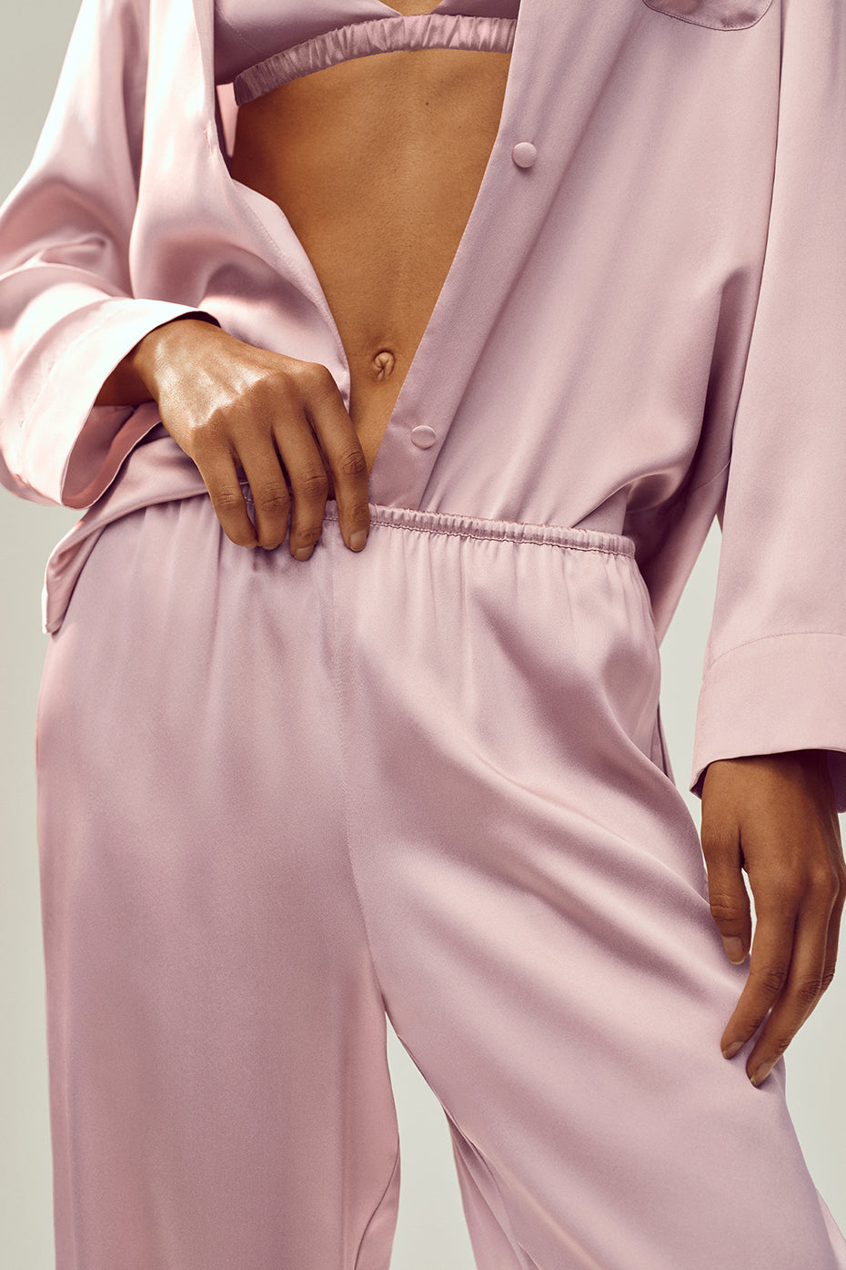 Pantalon En Soie Luminous (long) - Pink Champagne