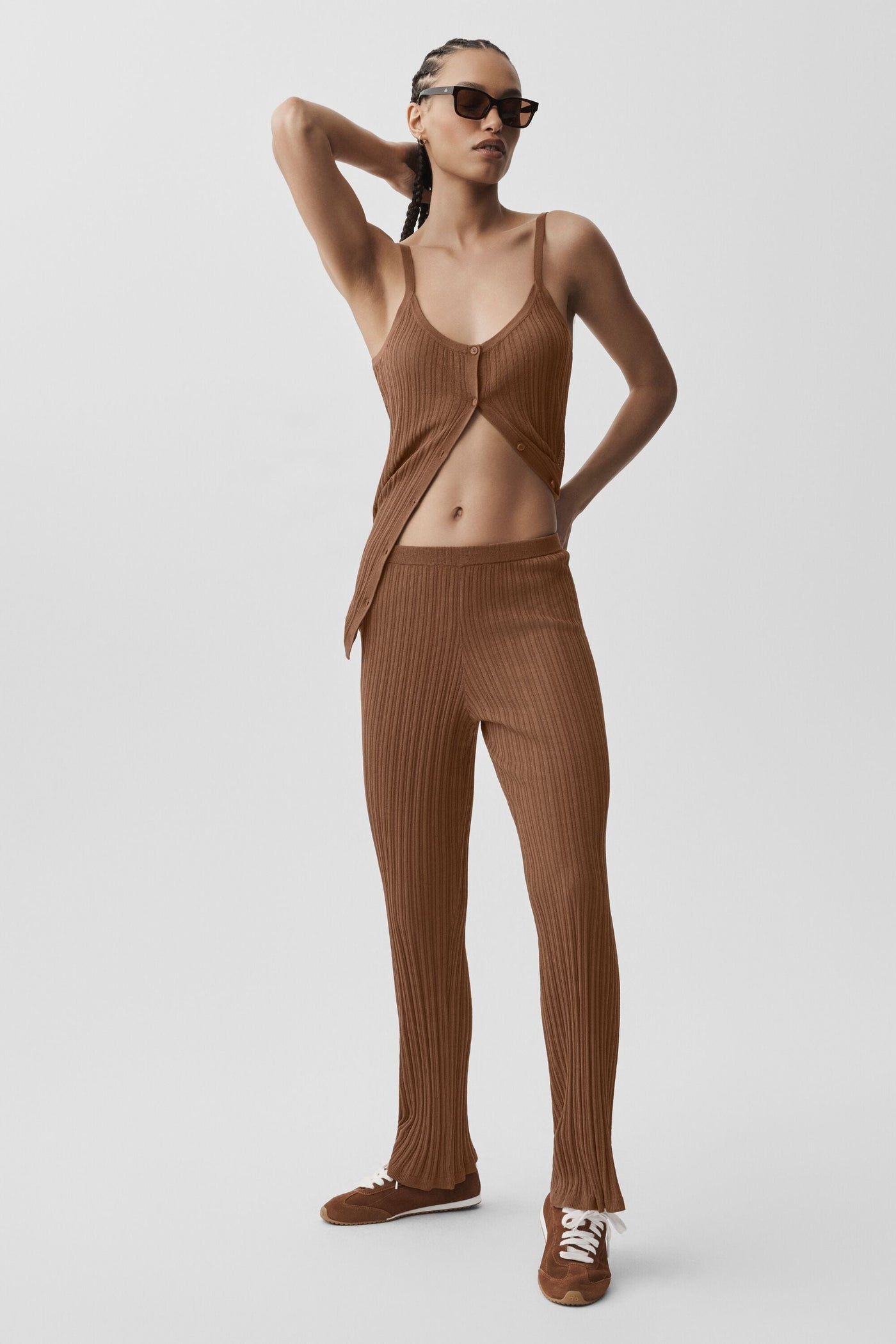 Pantalon Taille Haute Coupe Droite Sunlit Sweater - Sun Kissed Brown